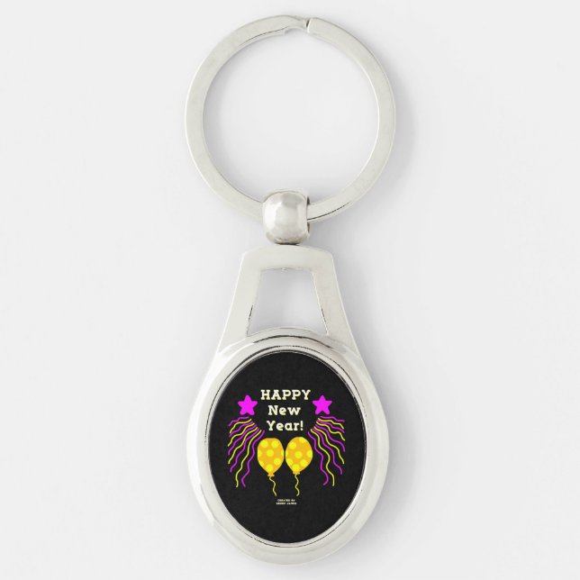 Happy New Year Wishes Oval Keychain (Front)