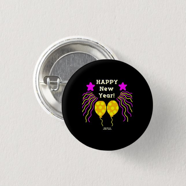 Happy New Year Wishes Round Button (Front & Back)