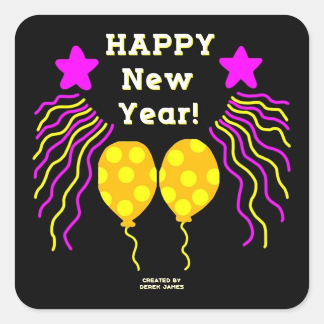 Happy New Year Wishes Square Sticker (Front)