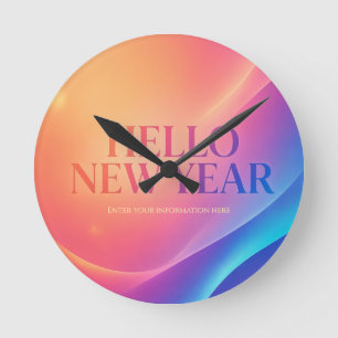 Happy New Year Wishes with Vibrant Rainbow style Round Clock