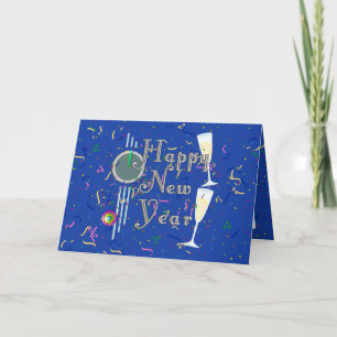 Happy New Year With Champagne & Confetti Holiday Card
