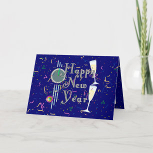 Happy New Year With Champagne & Confetti Holiday Card
