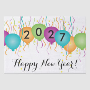 Happy New Year with Colourful Confetti & Balloons Tissue Paper