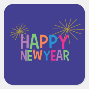 Happy New Year with Fireworks Square Sticker