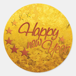HAPPY NEW YEAR with starlight + gold leaf Classic Round Sticker