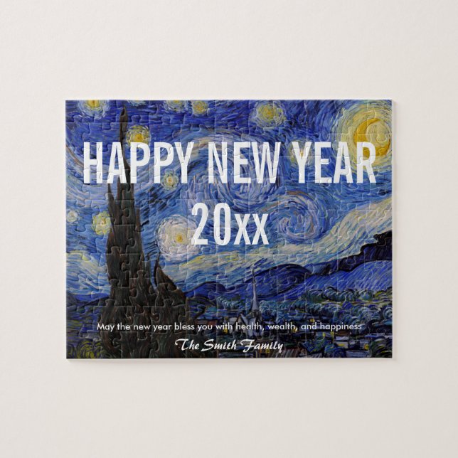 Happy New Year with Van Gogh's Starry Night Jigsaw Puzzle (Horizontal)