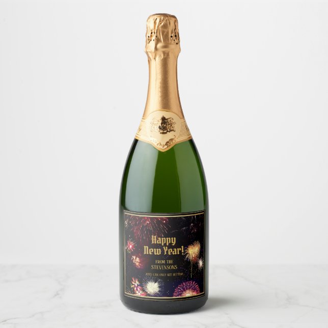 Happy New Year with your name Sparkling Wine Label (Front)
