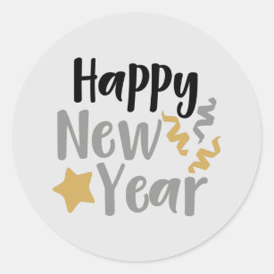 Happy New  Year word art Classic Round Sticker
