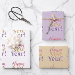 Happy New Year Word Art Wrapping Paper Sheet