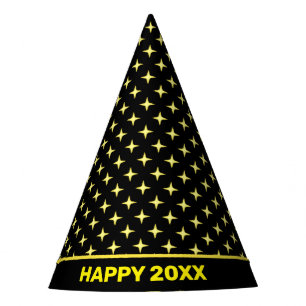 Happy New Year & Yellow Stars on Black Party Hat