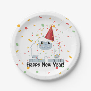 Happy New Year Yeti Paper Plate