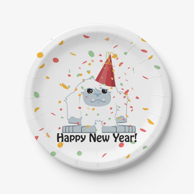 Happy New Year Yeti Paper Plate (Front)