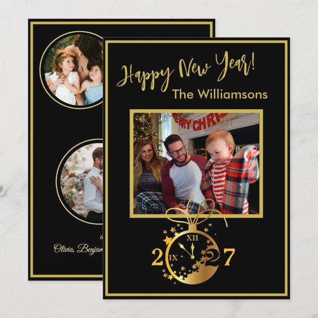 Happy New Year's 4 Photo Clock Card (Front/Back)