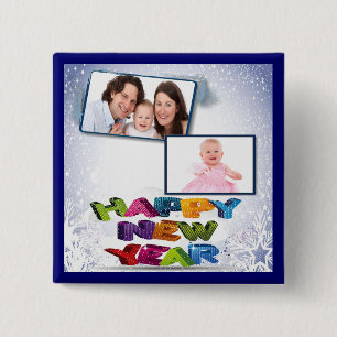 Happy New Year's Add Your Photo 15 Cm Square Badge