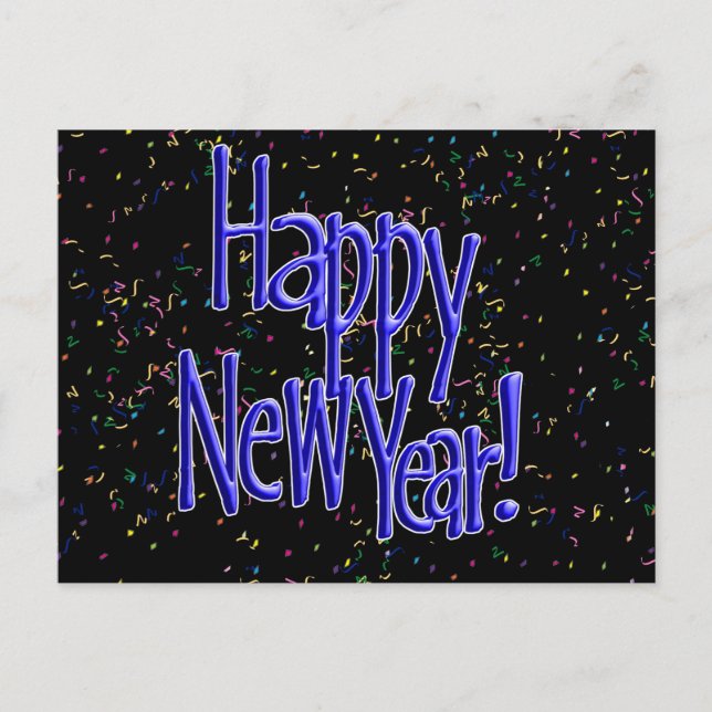 Happy New Years Blue Text Holiday Postcard (Front)