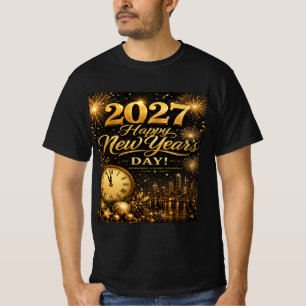 Happy New Year's Day 2027 Luxury Gold Fireworks T-Shirt