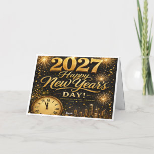 Happy New Year's Day 2027 Luxury Gold Fireworks Thank You Card