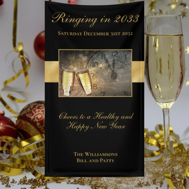 Happy New Year's Eve Cheers Festive Black Gold Banner (Creator Uploaded)