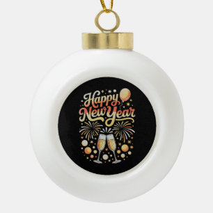 Happy New Years Eve Cheers Holiday Season Family Ceramic Ball Christmas Ornament