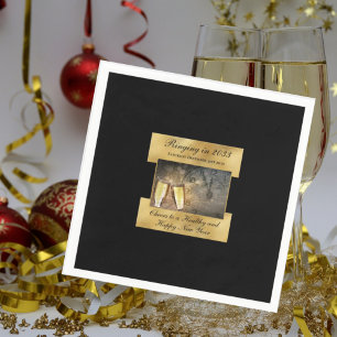 Happy New Year's Eve Elegant Modern Black Gold Napkin