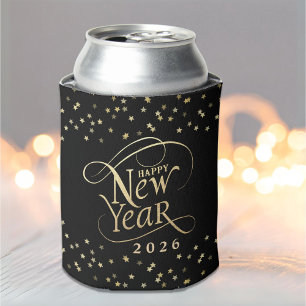 Happy New Years Eve Party Black Gold Can Cooler