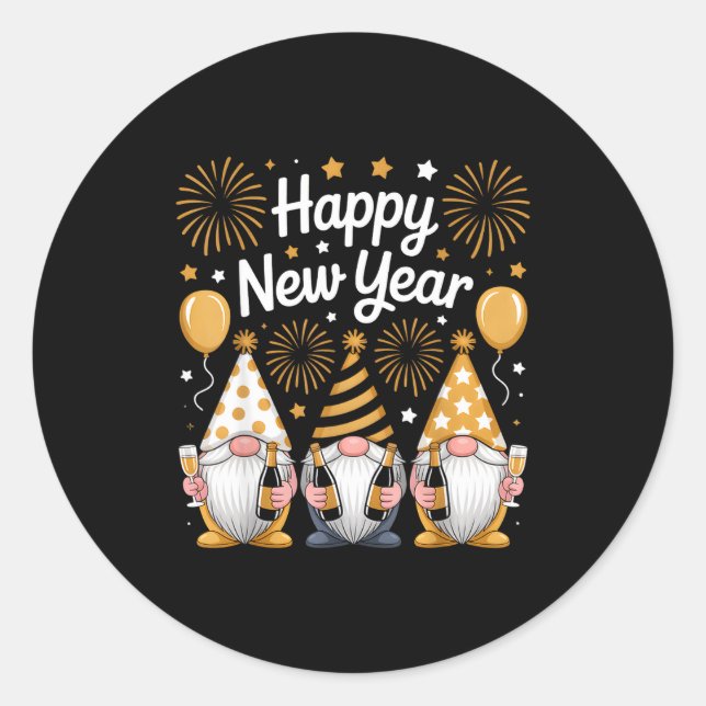 Happy New Years Eve Party Gnomes Matching Family  Classic Round Sticker (Front)