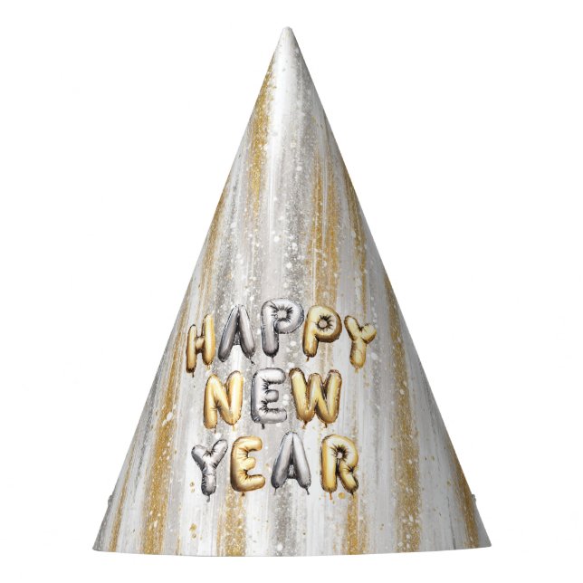 Happy New Year's Eve Silver Gold Celebration Party Hat (Front)