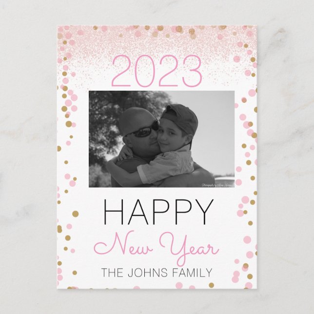  Happy New Years Glitter Pink Photo Confetti  Postcard (Front)