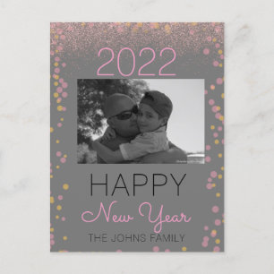  Happy New Years Glitter Pink Photo Confetti Postcard