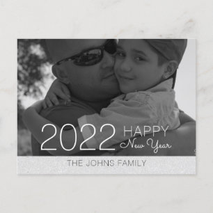  Happy New Years Glitter Silver Photo  Postcard