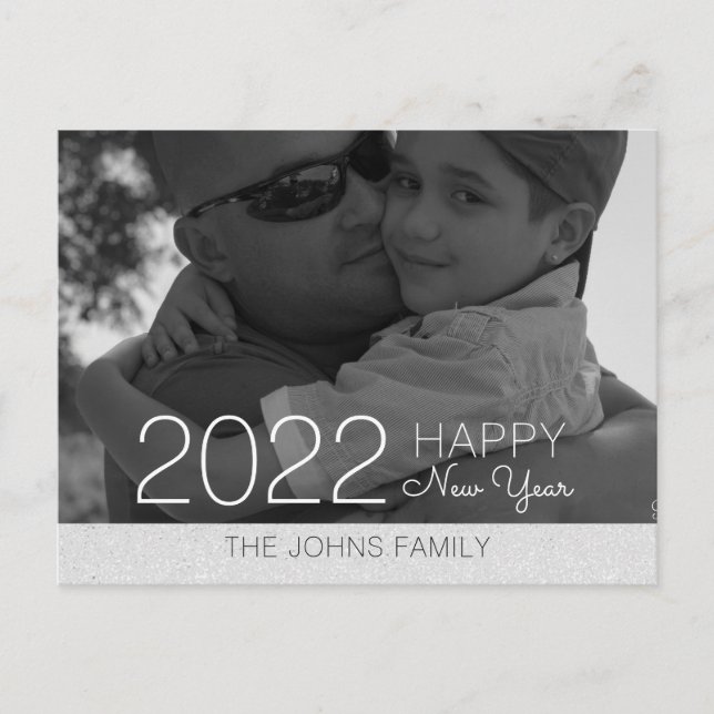  Happy New Years Glitter Silver Photo  Postcard (Front)