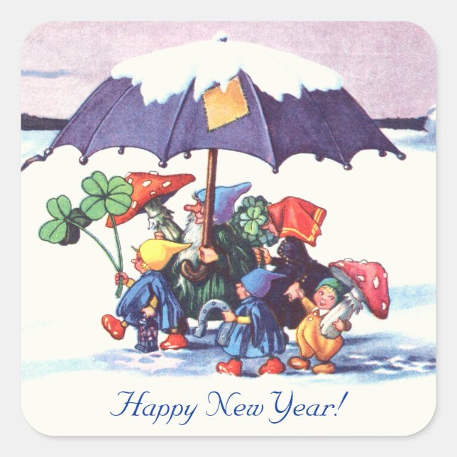 Happy New Year's Gnomes Square Sticker (Front)
