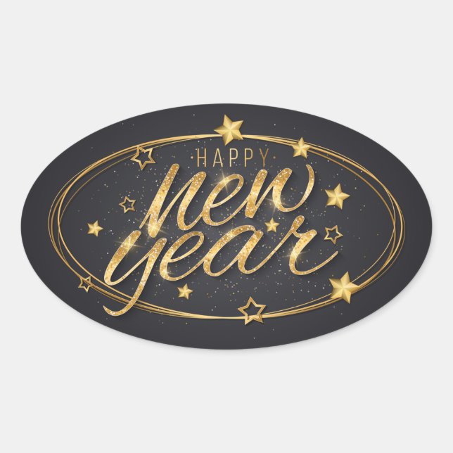 Happy New Years Oval Sticker (Front)