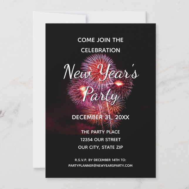 Happy New Year's Party Celebration Fireworks Invitation (Back)