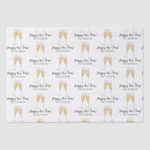 Happy New Years Party Champagne Watercolor Gold Tissue Paper