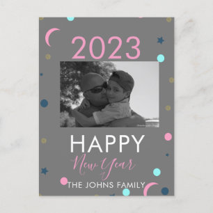 Happy New Years Pastel Confetti Photo Postcard