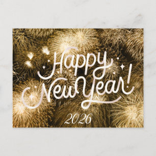 HAPPY NEW YEARS POSTCARD WITH GOLDEN DETAILS