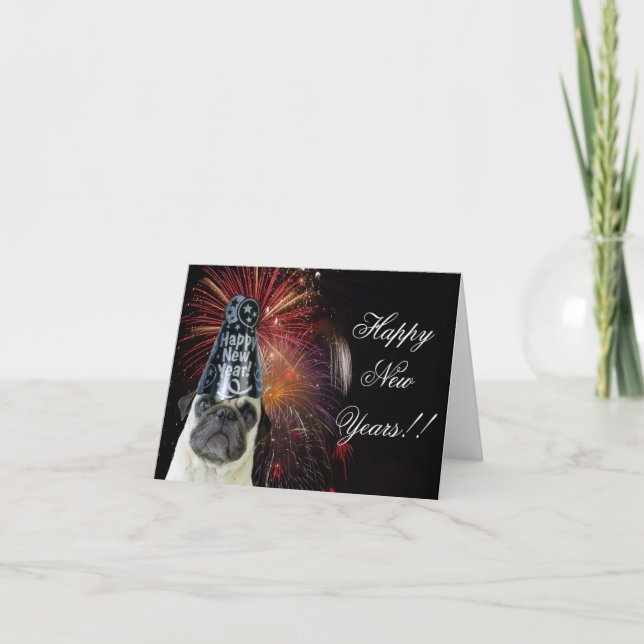 Happy New Years pug note card (Front)