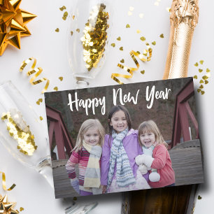 Happy New Years Simple White Typography Modern Holiday Card