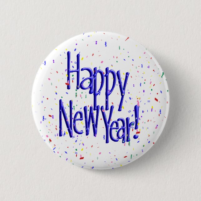 Happy New Year's Text with Confetti 6 Cm Round Badge (Front)
