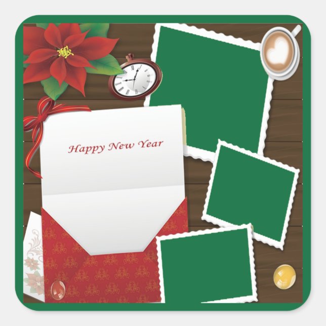 Happy New Year's with Holly Add Your Photo Sticker (Front)