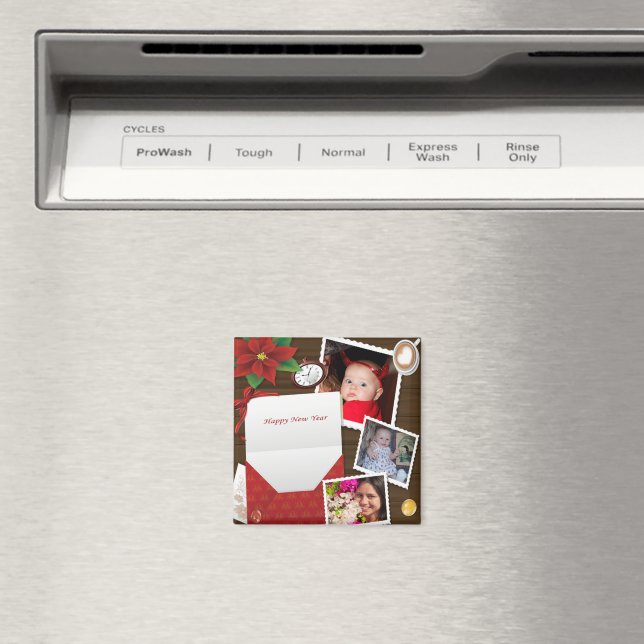 Happy New Year's with Holly Add Your Photos Magnet (In Situ (Dishwasher))