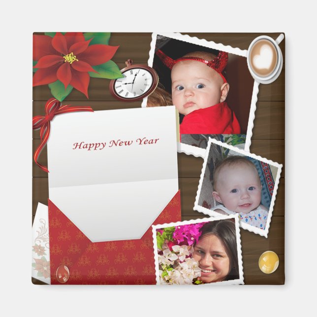 Happy New Year's with Holly Add Your Photos Magnet (Front)