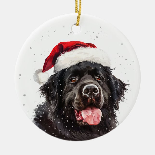 Happy Newfoundland Dog Christmas Personalized Ceramic Tree Decoration (Front)