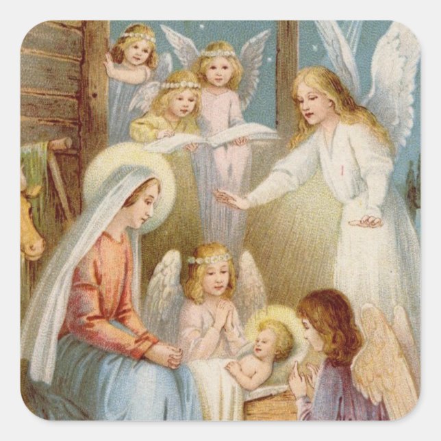 Happy Night at Bethlehem Square Stickers, Glossy Square Sticker (Front)