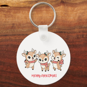 Happy Noel Baby Deers Key Ring