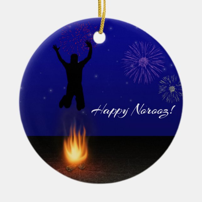 Happy Norooz Chahar-Shanbeh-Suri Ceramic Tree Decoration (Front)