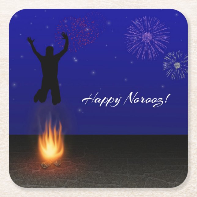 Happy Norooz Chahar-Shanbeh-Suri Square Paper Coaster (Front)