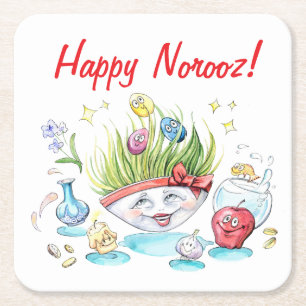 Happy Norooz Haft Sin funny table Square Paper Coaster