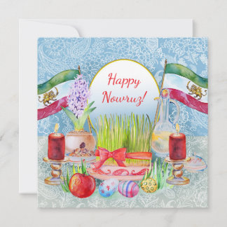 Happy Norooz Haft Sin with Lion and Sun Flags Save The Date